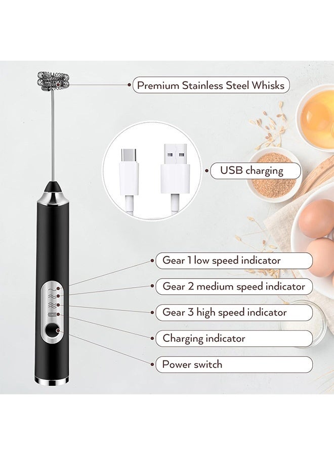 MAANGE Electric Foam Maker, 3 Speeds Adjustable Electric Whisk Foam Maker, Milk Frother Handheld With 2 Heads One-Button Wireless Easy To Clean Frother Wand - Image 3