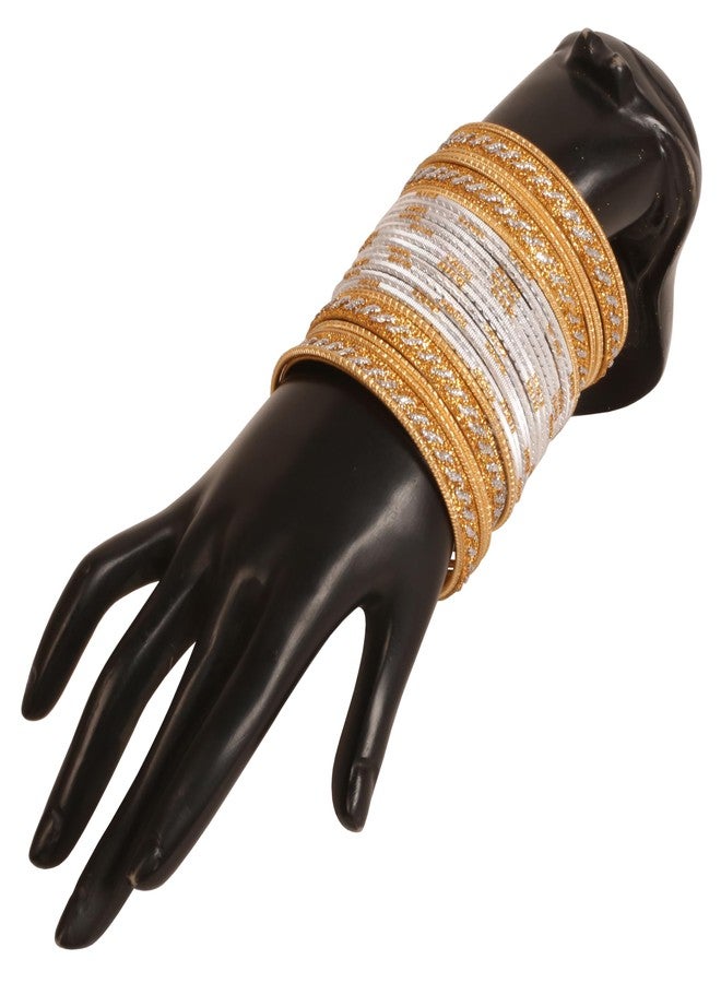 Touchstone Golden Glitters Textured Milky White Bracelets Chura - Set of 48 In Gold Tone For Women - Image 2
