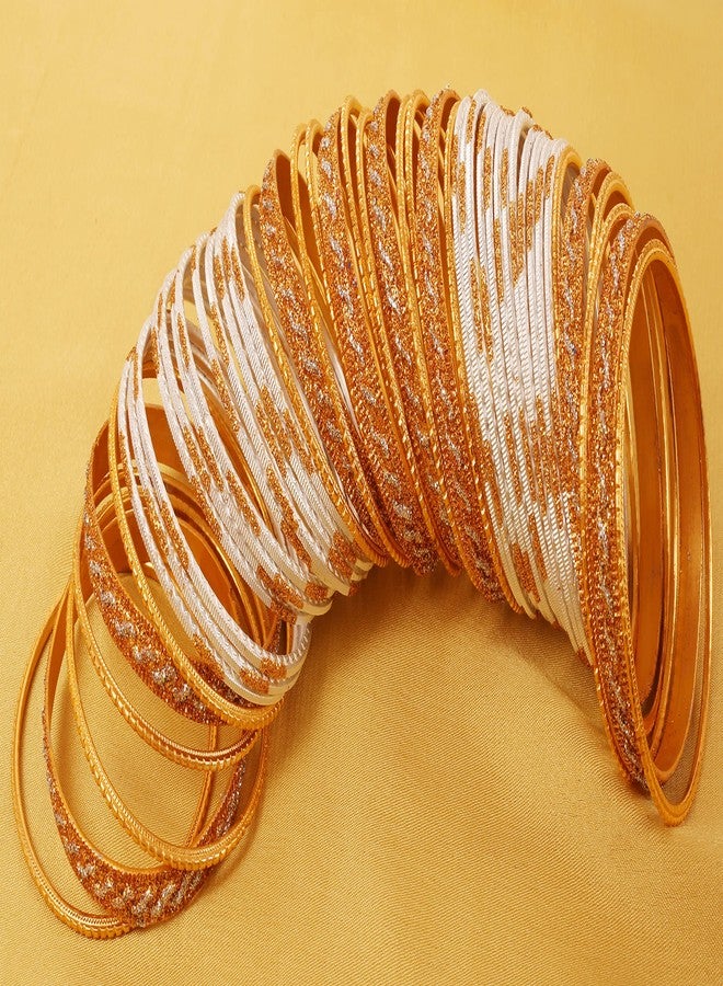 Touchstone Golden Glitters Textured Milky White Bracelets Chura - Set of 48 In Gold Tone For Women - Image 3