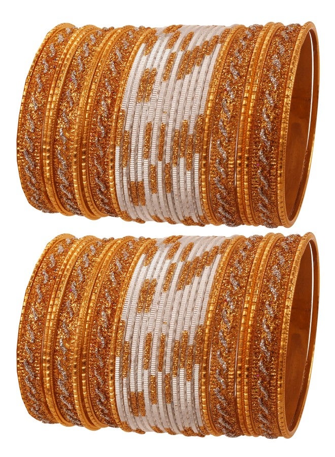 Touchstone Golden Glitters Textured Milky White Bracelets Chura - Set of 48 In Gold Tone For Women - Image 1