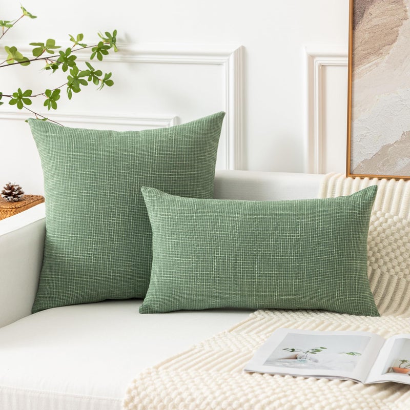 K KEVIN TEXTILE Kevin Textile Set of 2 Sage Green Pillow Covers 26 x 26 Inch Farmhouse Boho Decorative Throw Pillow Covers Linen Cushion Covers for Sofa Couch D?cor  - Image 4