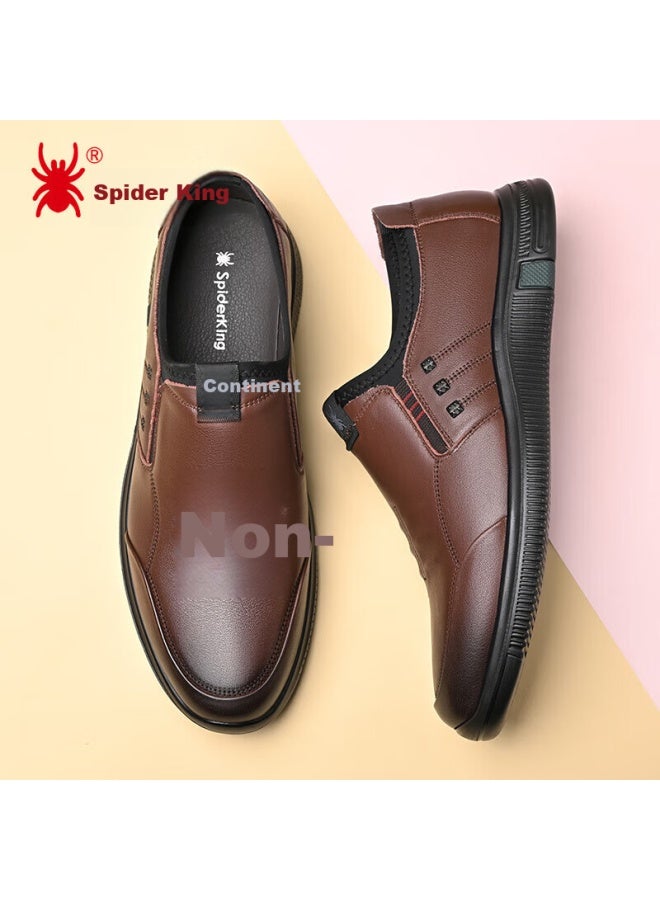 Spider King Men's Business Casual Leather Shoes Soft Bottom Lazy Shoes Easy To Drive Lightweight And Wear-resistant Dad Men's Shoes Deep Brown Size 42 - Image 1