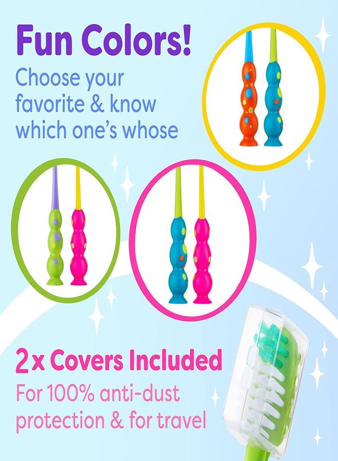 Trueocity Kids Toothbrush 2 Pack - Soft Contoured Bristles - Child Sized Brush Heads (3-10 Year Old) - Suction Cup for Fun & Easy Storage - Girl & Boy Set (2-Pack, Multi-Color) - Image 2