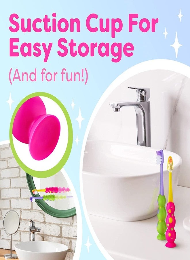 Trueocity Kids Toothbrush 2 Pack - Soft Contoured Bristles - Child Sized Brush Heads (3-10 Year Old) - Suction Cup for Fun & Easy Storage - Girl & Boy Set (2-Pack, Multi-Color) - Image 4