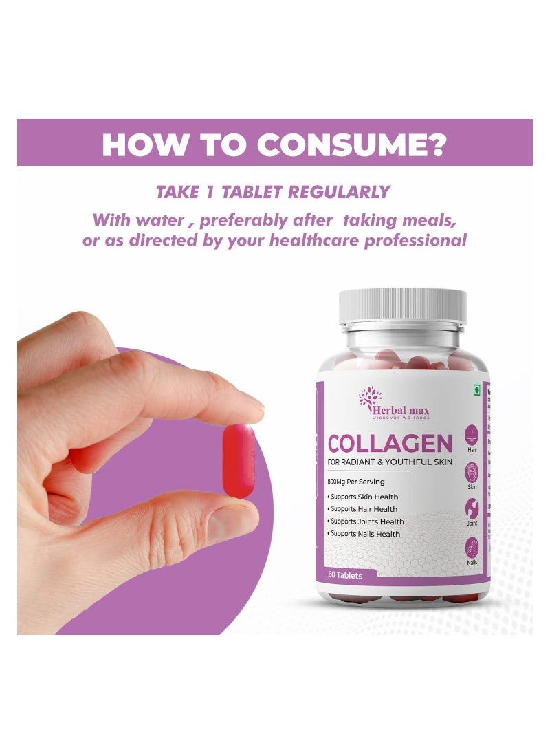 Herbal Max Herbal max Collagen 60 Tablets 800Mg - Supports Skin, Hair, Joints and Nail Health  - Image 4