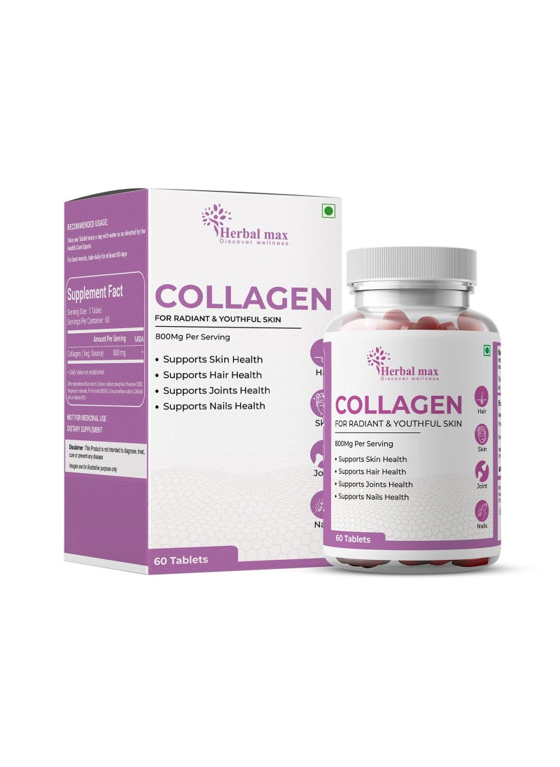 Herbal Max Herbal max Collagen 60 Tablets 800Mg - Supports Skin, Hair, Joints and Nail Health  - Image 1