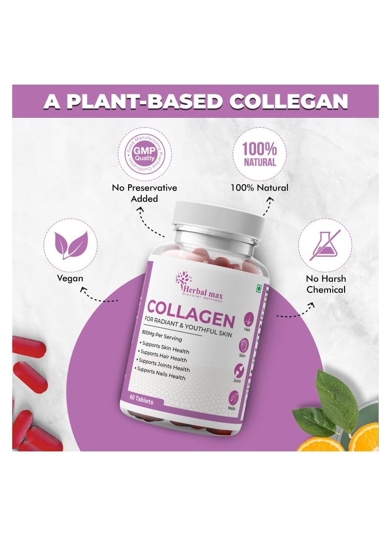 Herbal Max Herbal max Collagen 60 Tablets 800Mg - Supports Skin, Hair, Joints and Nail Health  - Image 3