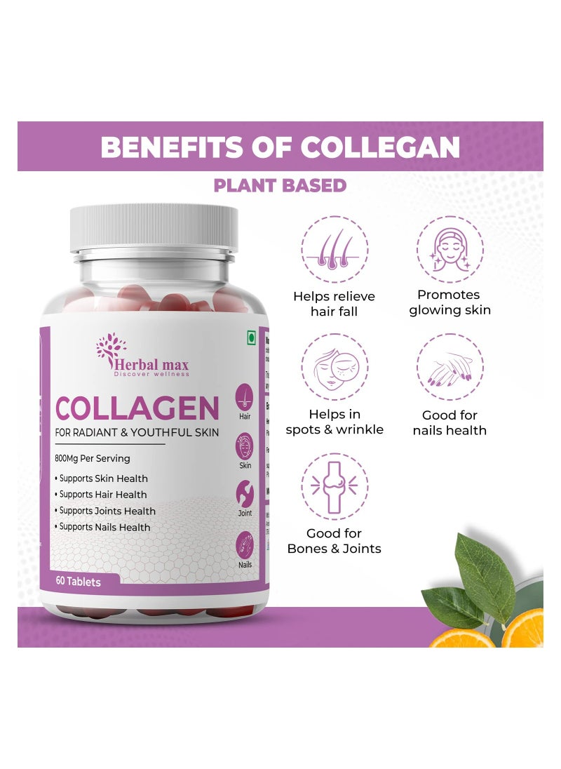 Herbal Max Herbal max Collagen 60 Tablets 800Mg - Supports Skin, Hair, Joints and Nail Health  - Image 2