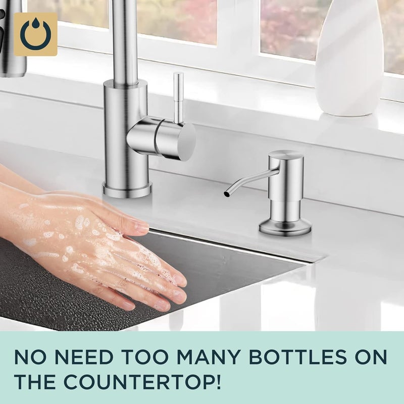 FORIOUS Brushed Nickel Soap Dispenser for Kitchen Sink with 500ML/18OZ Bottle, Lotion Dispenser Built in Refill from The Top for Countertop Sink - Image 4