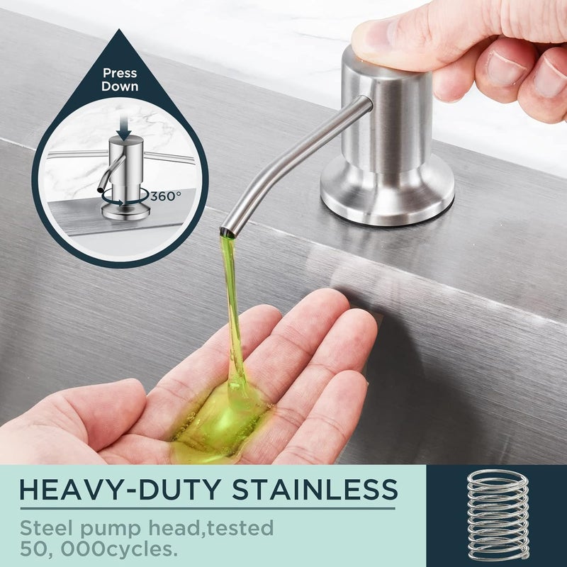 FORIOUS Brushed Nickel Soap Dispenser for Kitchen Sink with 500ML/18OZ Bottle, Lotion Dispenser Built in Refill from The Top for Countertop Sink - Image 2