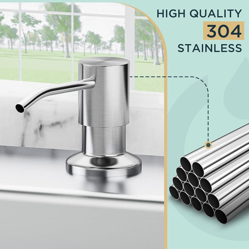 FORIOUS Brushed Nickel Soap Dispenser for Kitchen Sink with 500ML/18OZ Bottle, Lotion Dispenser Built in Refill from The Top for Countertop Sink - Image 3