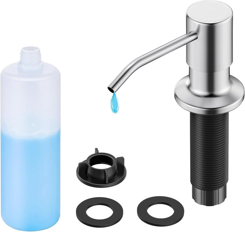 FORIOUS Brushed Nickel Soap Dispenser for Kitchen Sink with 500ML/18OZ Bottle, Lotion Dispenser Built in Refill from The Top for Countertop Sink - Image 1