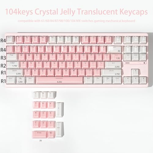 mintcaps Keycaps - 104 Keys Crystal Jelly White Keycaps Translucent Custom Keyboard Key Cap OEM Profile Cute Key caps for 60% 87% 100% Cherry Gateron Mx Mechanical Keyboard(104Keys) - Image 5