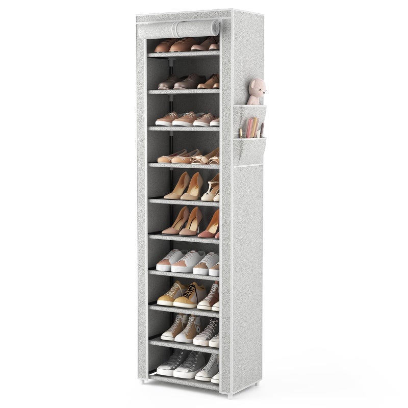VTRIN Vertical Narrow Shoe Rack Organizer Tall Shoe Rack for Closet Entryway 10 Tier Non-Woven Cover Shoe Shelf Holds 20-22 Pairs Free Standing Shoe Storage Cabinet with Dustproof Cover, Multi Color - Image 1