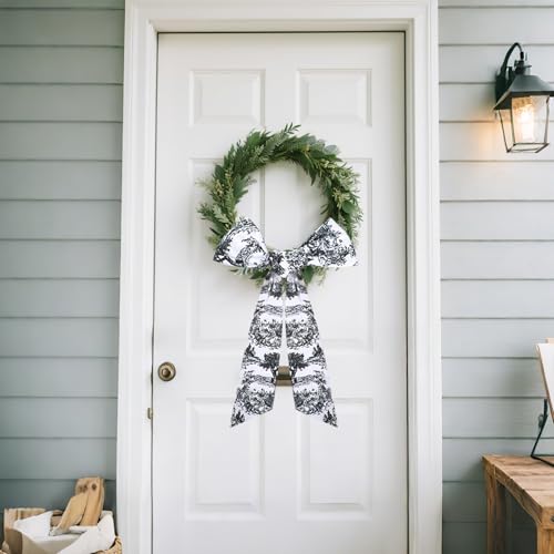 PartyforU Black Wreath Sash for Front Door - 2 Pcs Dark French Toile Sashes for Wreaths Home Decor, Rustic Wreath Sash for Embroidery Monogram Farmhouse Yard - Image 2