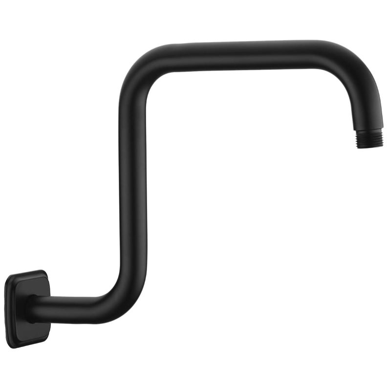 TRUSTMI 13 Inch S Shape Shower Arm with Flange, Solid Stainless Steel Heavy Duty High Rise Shower Pipe Replacement, Matte Black - Image 1
