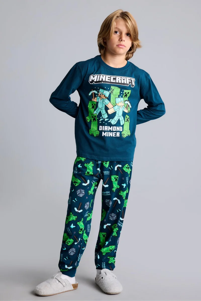 Defacto  2 piece Regular Fit Minecraft Licensed Knitted Pyjamas for Men | Best Price UAE
