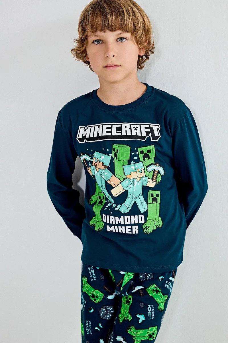 Defacto  2 piece Regular Fit Minecraft Licensed Knitted Pyjamas for Men | Best Price UAE