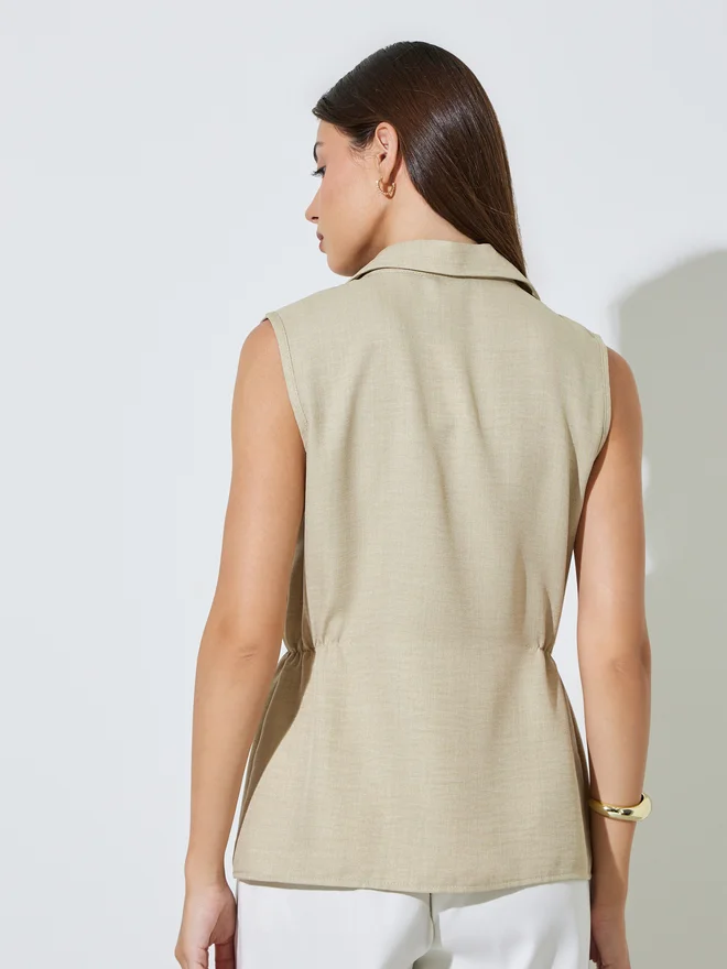 Styli green Styli Khaki Sleeveless Waistcoat for Women | Best Price UAE