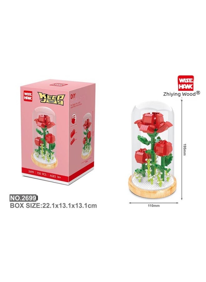 null - Zhiying 2699 Rose Eternal Flower Valentine's Day Microparticles Compatible With Lego Assembled Building Blocks Wholesale-Color:2699 Roses (including A Meter String Of Lights)-750pcs 0.39kg-Specifications:22.1*13.1*13.1 Cm - Image 1