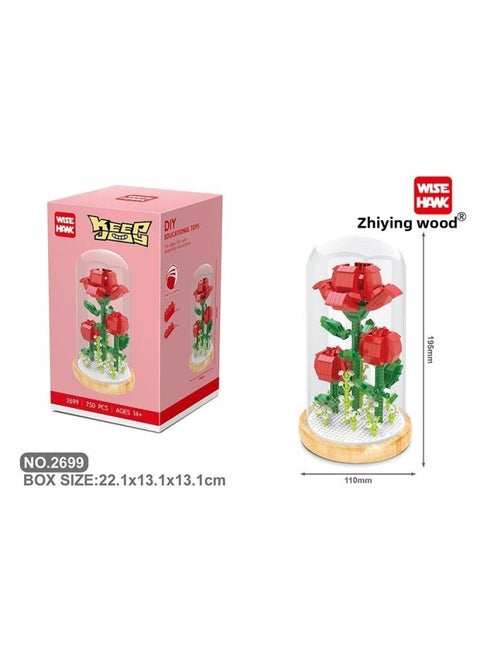 Zhiying 2699 Rose Eternal Flower Valentine's Day Microparticles Compatible With Lego Assembled Building Blocks Wholesale-Color:2699 Roses (including A Meter String Of Lights)-750pcs 0.39kg-Specifications:22.1*13.1*13.1 Cm