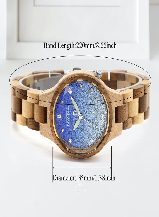 BEWELL Wood Watch for Women Handmade Colourful Wooden Quartz Wrist Watches with Starry Sky Dial, Blue, women standard, Japanese - Image 4