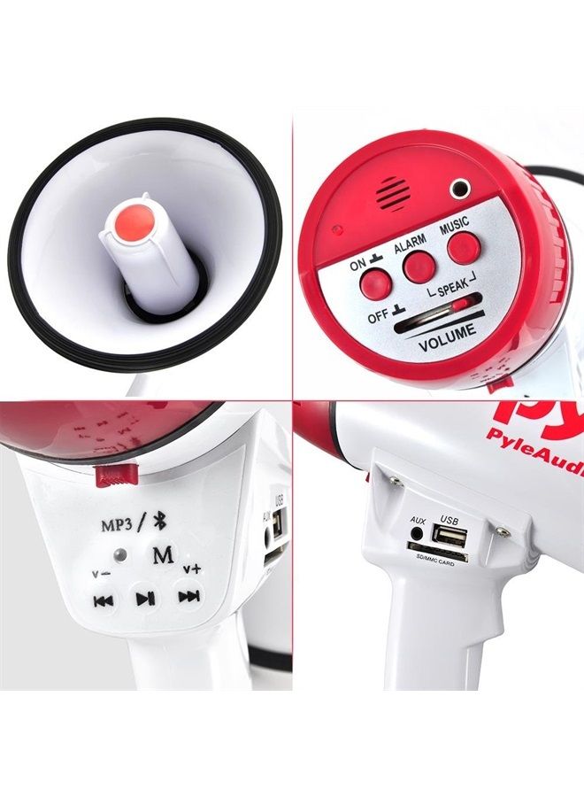Pyle Bluetooth Portable Megaphone Speaker - Bullhorn with Wired Microphone, Siren Alarm, MP3/USB/SD Readers - Perfect for Cheer, Football, Kids, Outdoor Activities