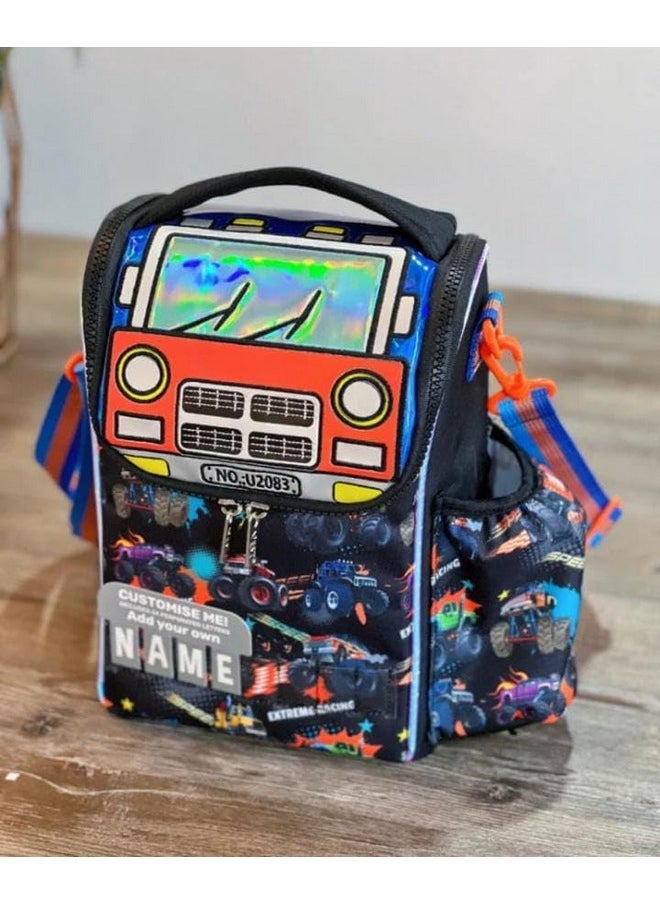 TEMSON - TEMSON Kids Lunch Bag with Bottle Holder, Children Lunch Box with 2 Compartments, Girls Insulated Lunchbox Bag Tote for School Travel Snacks Carrier. (U2083)(Truck - Black) - Image 1