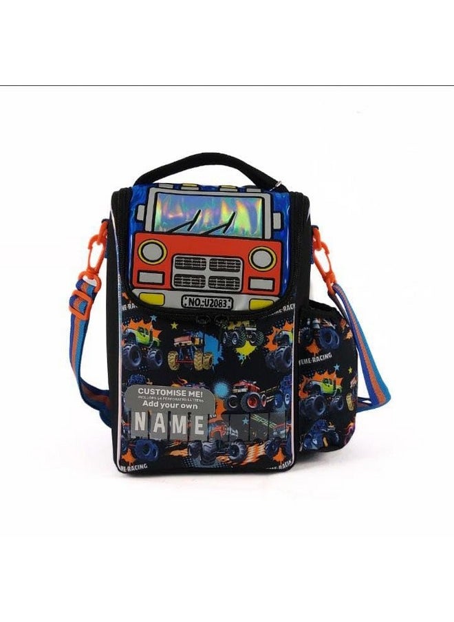 TEMSON - TEMSON Kids Lunch Bag with Bottle Holder, Children Lunch Box with 2 Compartments, Girls Insulated Lunchbox Bag Tote for School Travel Snacks Carrier. (U2083)(Truck - Black) - Image 1