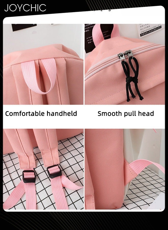 Joychic طقم حقيبة مدرسية بسعة كبيرة حقيبة كتب قماش مقاومة للماء مع حقيبة أقلام للطلاب في المرحلة المتوسطة والثانوية والجامعة باللون الوردي - Image 5