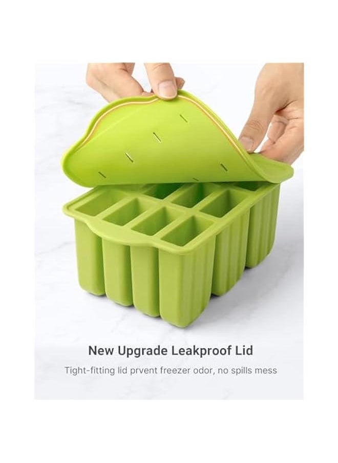 MIXDE - Popsicle Molds Silicone BPA-free,12 Pieces Popsicle Trays for Freezer,Homemade Ice Cream Popsicle Molds,Large Ice Pop Maker Set,Reusable Ice Lolly Mould with 50PCS Popsicle Sticks (Green) - Image 1