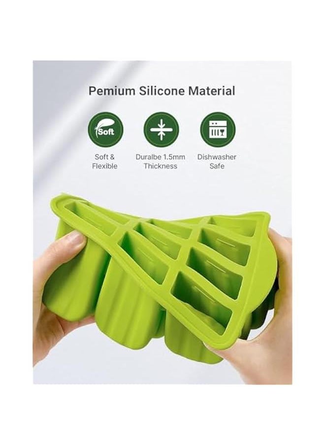 MIXDE - Popsicle Molds Silicone BPA-free,12 Pieces Popsicle Trays for Freezer,Homemade Ice Cream Popsicle Molds,Large Ice Pop Maker Set,Reusable Ice Lolly Mould with 50PCS Popsicle Sticks (Green) - Image 1