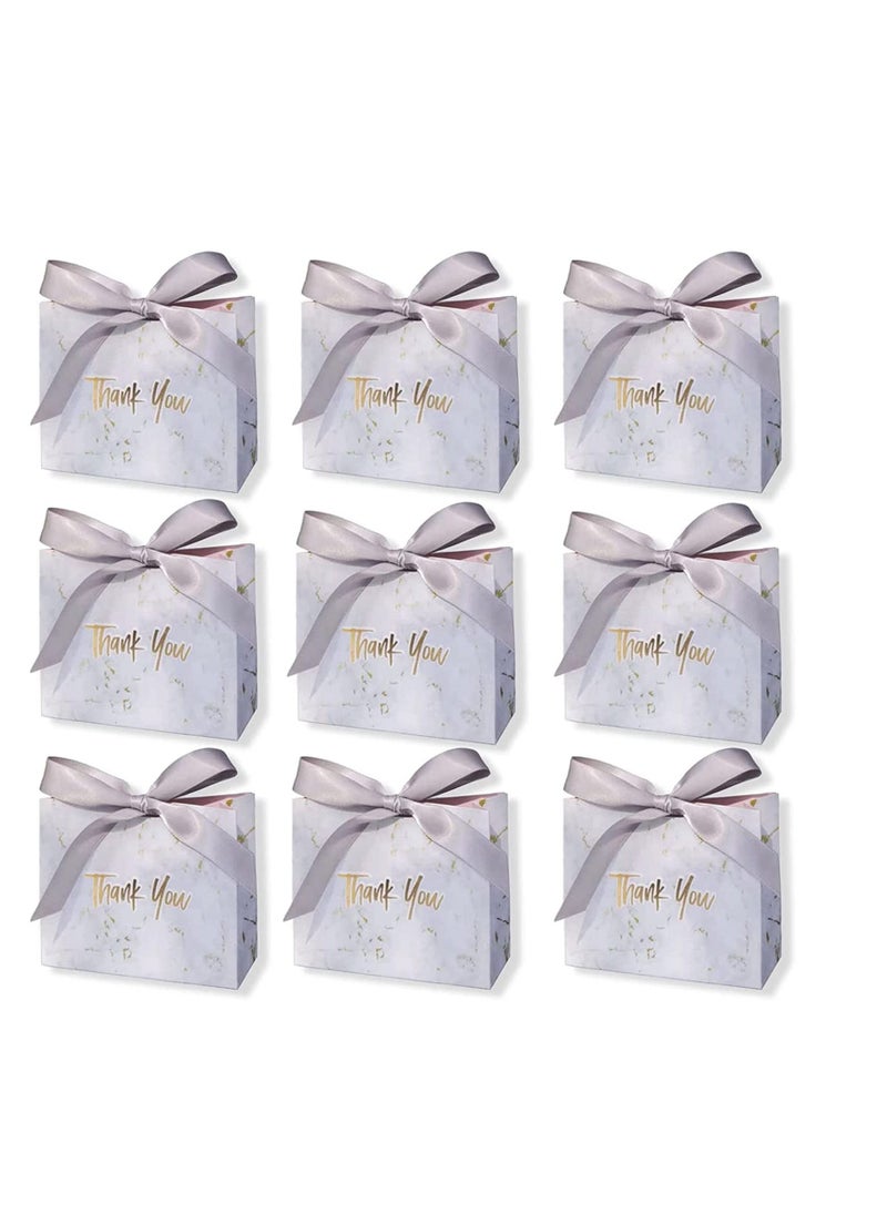 Y&D Thank You Gift Bags Boxes, Party Favor Small Treat Boxes with Grey Bow Ribbon, Paper Bulk for Wedding Baby Shower Business Supplies (Marble Pattern 30Pcs)  - Image 1