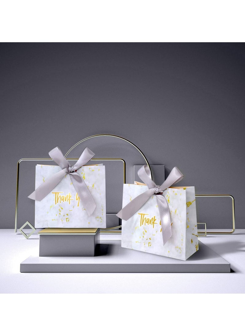 Y&D Thank You Gift Bags Boxes, Party Favor Small Treat Boxes with Grey Bow Ribbon, Paper Bulk for Wedding Baby Shower Business Supplies (Marble Pattern 30Pcs)  - Image 3