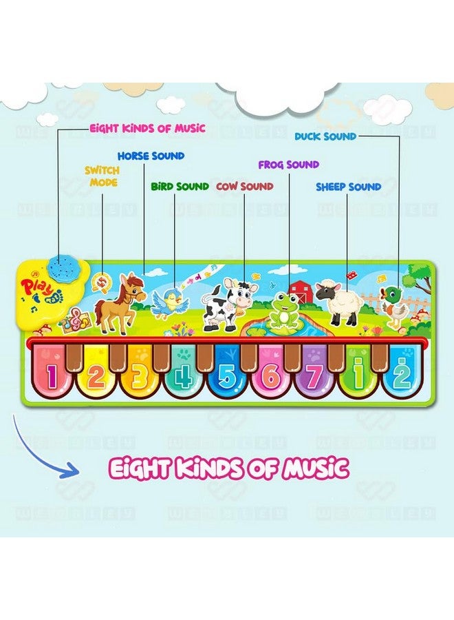 ويمبلي سجادة بيانو ويمبلي للحيوانات مع 8 أوضاع موسيقية وأصوات حيوانات، سجادة لعب للأطفال، سجادة لوحة مفاتيح موسيقية غير سامة، هدية تعليمية مبكرة للأولاد والبنات - 85 × 30 سم - Image 4