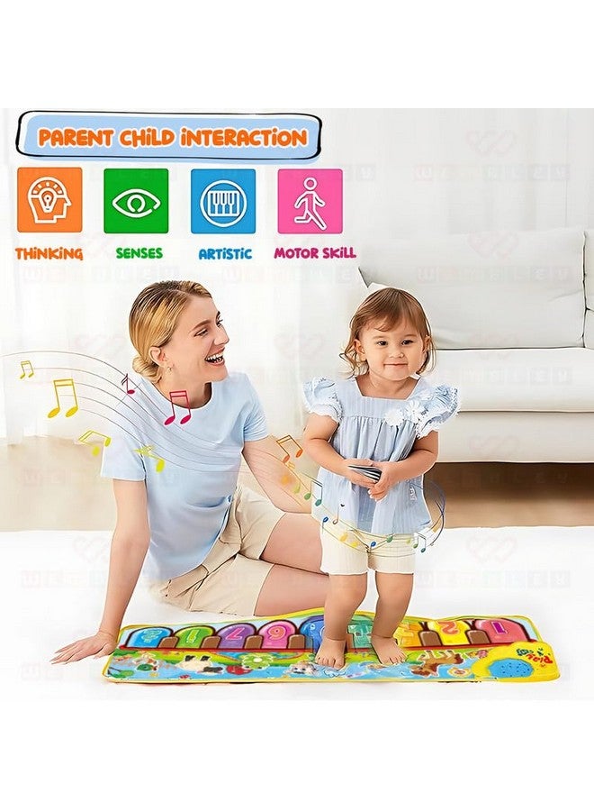 ويمبلي سجادة بيانو ويمبلي للحيوانات مع 8 أوضاع موسيقية وأصوات حيوانات، سجادة لعب للأطفال، سجادة لوحة مفاتيح موسيقية غير سامة، هدية تعليمية مبكرة للأولاد والبنات - 85 × 30 سم - Image 3