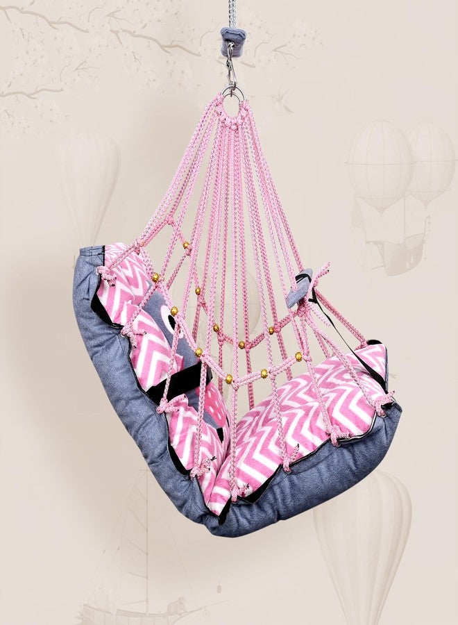 BOFFLE Cotton Swing for Kids 1-3 Years Baby Children Folding and Washable with Safety Belt,Indoor Outdoor Zula,Garden Jhula for Babies,Swing for Kids,Oonjal,Swing for Baby Cradle (Ullu),1 Count - Image 4