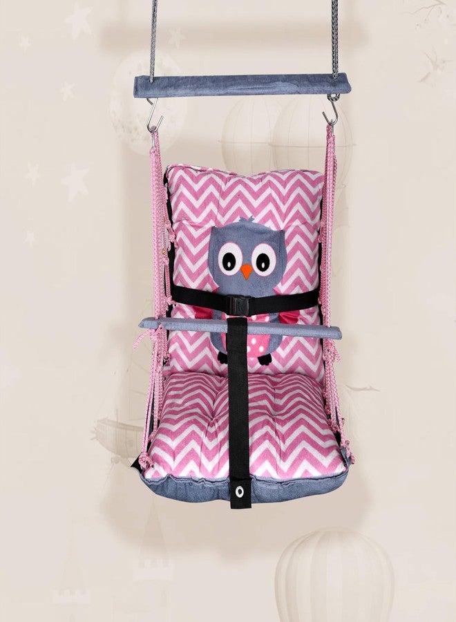 BOFFLE Cotton Swing for Kids 1-3 Years Baby Children Folding and Washable with Safety Belt,Indoor Outdoor Zula,Garden Jhula for Babies,Swing for Kids,Oonjal,Swing for Baby Cradle (Ullu),1 Count - Image 1