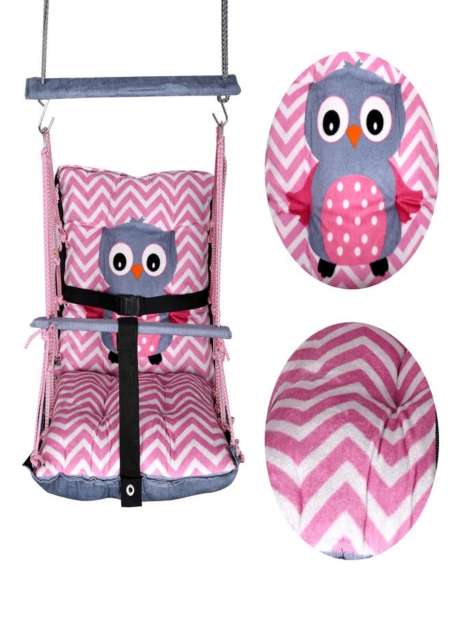 BOFFLE Cotton Swing for Kids 1-3 Years Baby Children Folding and Washable with Safety Belt,Indoor Outdoor Zula,Garden Jhula for Babies,Swing for Kids,Oonjal,Swing for Baby Cradle (Ullu),1 Count - Image 3