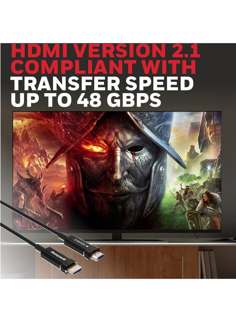 هوني ويل كابل HDMI AOC 2.1 متوافق، 50 متر، 48 جيجابت في الثانية، يدعم دقة UHD بدقة 8K@60Hz، ذكر إلى ذكر، كابل ألياف بصرية عالي السرعة، متوافق مع التلفاز، وحدة التحكم في الألعاب، إلخ. - Image 5