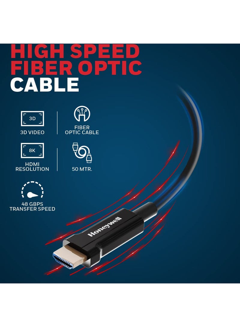 هوني ويل كابل HDMI AOC 2.1 متوافق، 50 متر، 48 جيجابت في الثانية، يدعم دقة UHD بدقة 8K@60Hz، ذكر إلى ذكر، كابل ألياف بصرية عالي السرعة، متوافق مع التلفاز، وحدة التحكم في الألعاب، إلخ. - Image 2