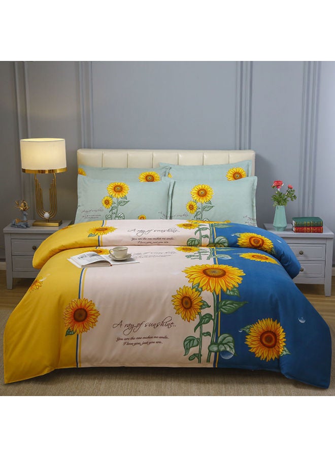 Thickened Large Edition Flower Sanding Skin-Friendly Non-Cotton Four-Piece Set Single And Double Bed Sheet Quilt Cover Dormitory Three-Piece Set Bed Dream Domain-Color:Tb*028*sunflower Blooms-Specifications:Quilt Cover 1.8*2.2+sheets+pillowcases*2 - Image 1