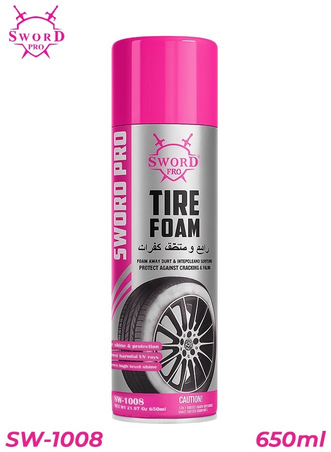 SWORD PRO Tire Foam Cleaner – 650ml, Fast Drying, No Scrubbing, Restores Deep-Black Look, Protects Against Cracking & Fading, UV Protection, Quick & Easy Spray Application, Suitable for Cars, Trucks & SUVs – SW-1008 - Image 1