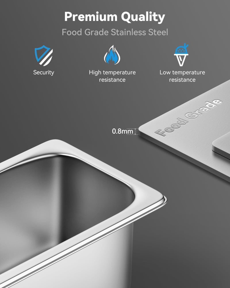 ZeroPone 8 Pack Hotel Pans with Lids, 1/4 Size 6" Deep Stainless Steel Steam Table Pan 22 Gauge Anti Jam Commercial Catering Food Pans for Hotel, Home, Party, Restaurant, Buffet - Image 2