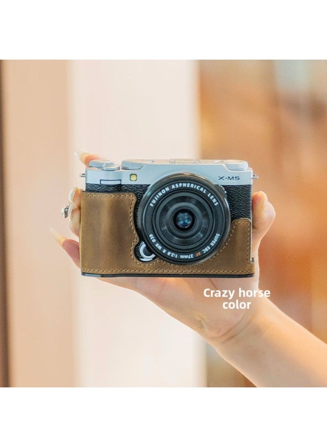 For Fuji XM5 Protective Case XM5 Leather Photo Bag Leather Case Wrist Strap Leather Case Base Shoulder Strap-Color:Xm5 Crazy Horse Color Leather Protective Case - Image 1