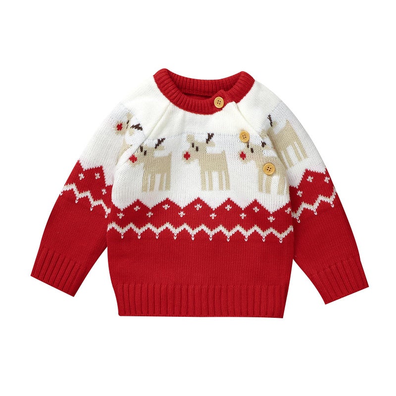 MI MI XIONG mimixiong Baby Christmas Sweater Toddler Reindeer Long Sleevve Outfit Red Holiday Clothes 612 Months