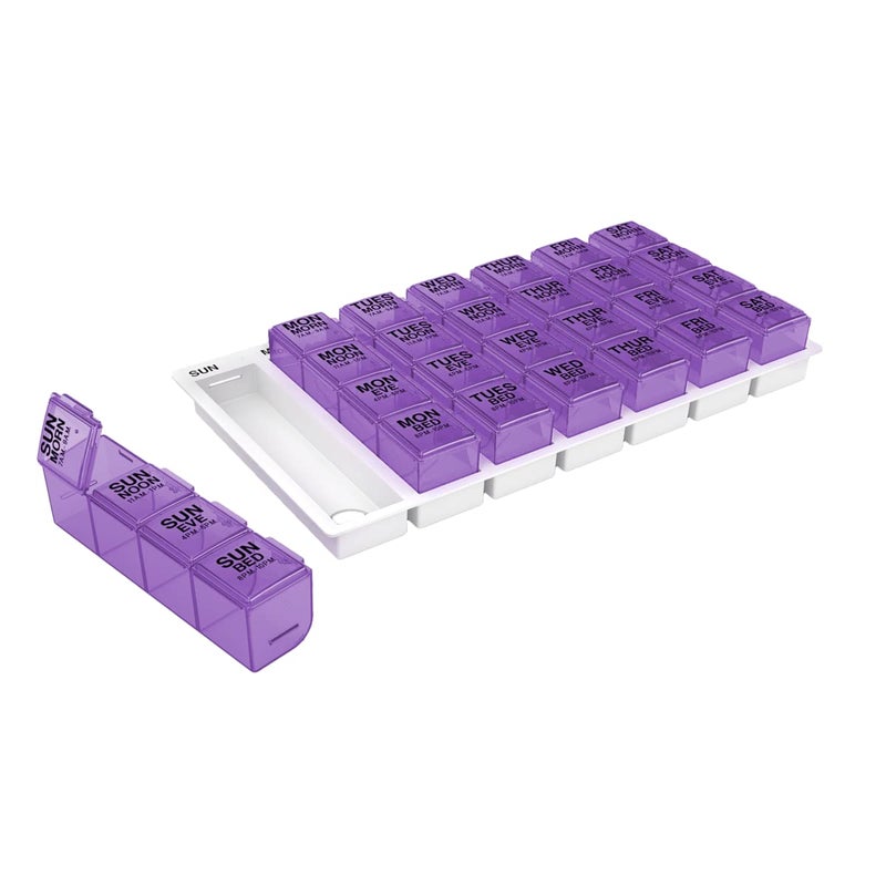 Weekly 7Day Pill Case Medicine Planner Vitamin Organizer Large PopOut Compartments 4 Times a Day Convenient and Easy to Use Color May Vary BPA Free