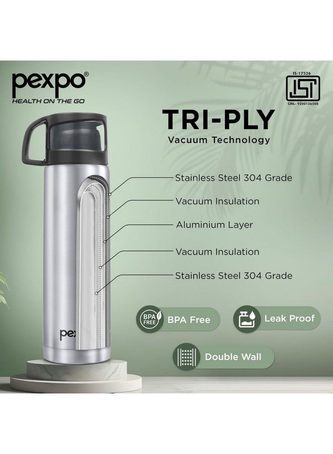 Pexpo Fererro Pro ISI Certified Vacuum Insulated Hot & Cold Stainless Steel Flask with Jute Bag - 1000ml, Silver | Thermoflask | for Travelling, Outing & Trekking, Office | RCB Edition - Image 2