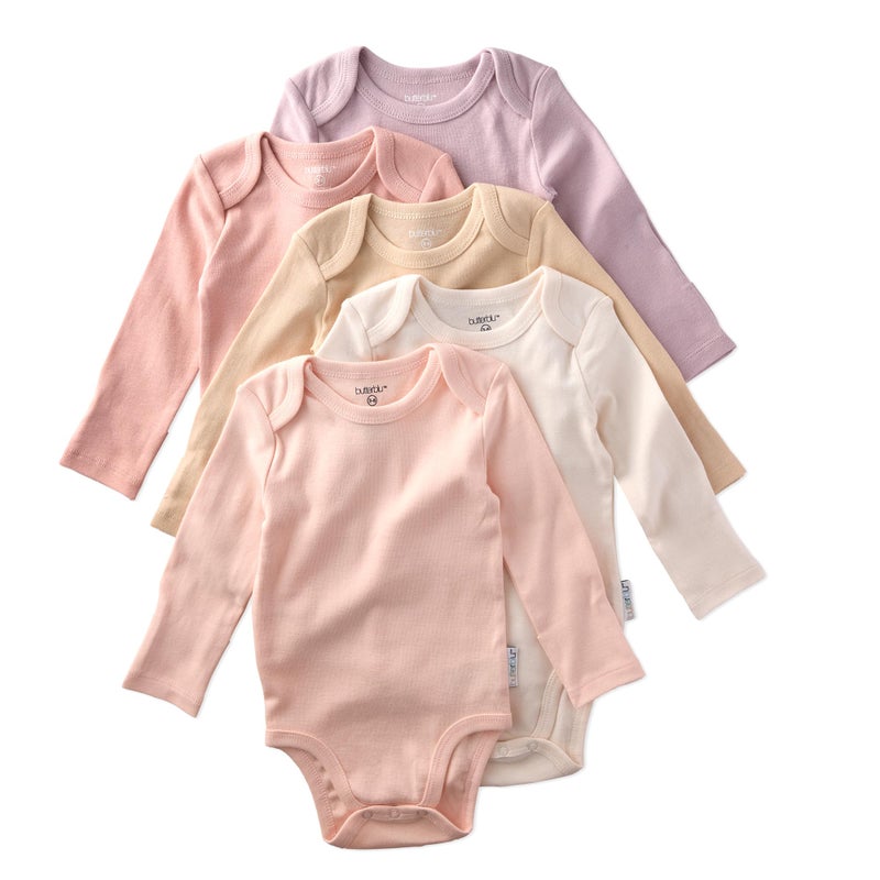 Butterblu Blake 5-Pack Long Sleeve Bodysuitsâ€‹ 100% Organic Cotton Baby Boys & Girls, Sorbet, Newborn - Image 1