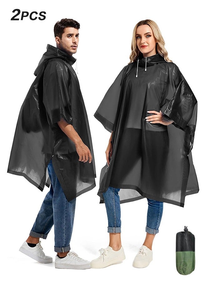 2 Pack Rain Ponchos for Adults Reusable - Raincoats Survival Emergency Heavy Duty Rain Coat with Drawstring Hood - Image 1
